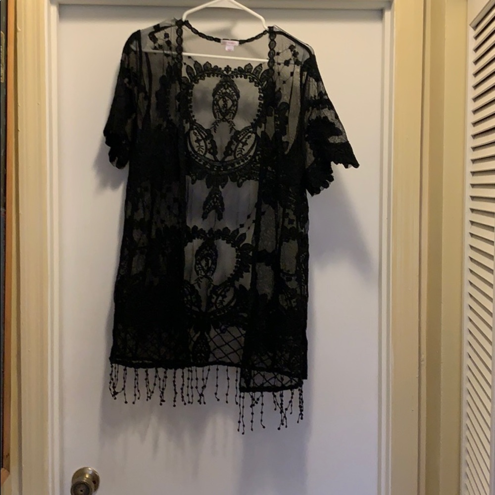 Black Lace Sheer Jacket Shirt